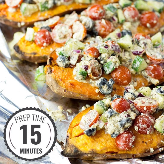 Baked Sweet Potatoes with a Five Star Feta Salad