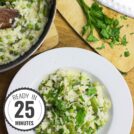 Creamy Asparagus Risotto. Quick to make, so satisfying and tasty to eat. We’ve also included the key surprisingly easy tips to getting the perfect risotto. | 