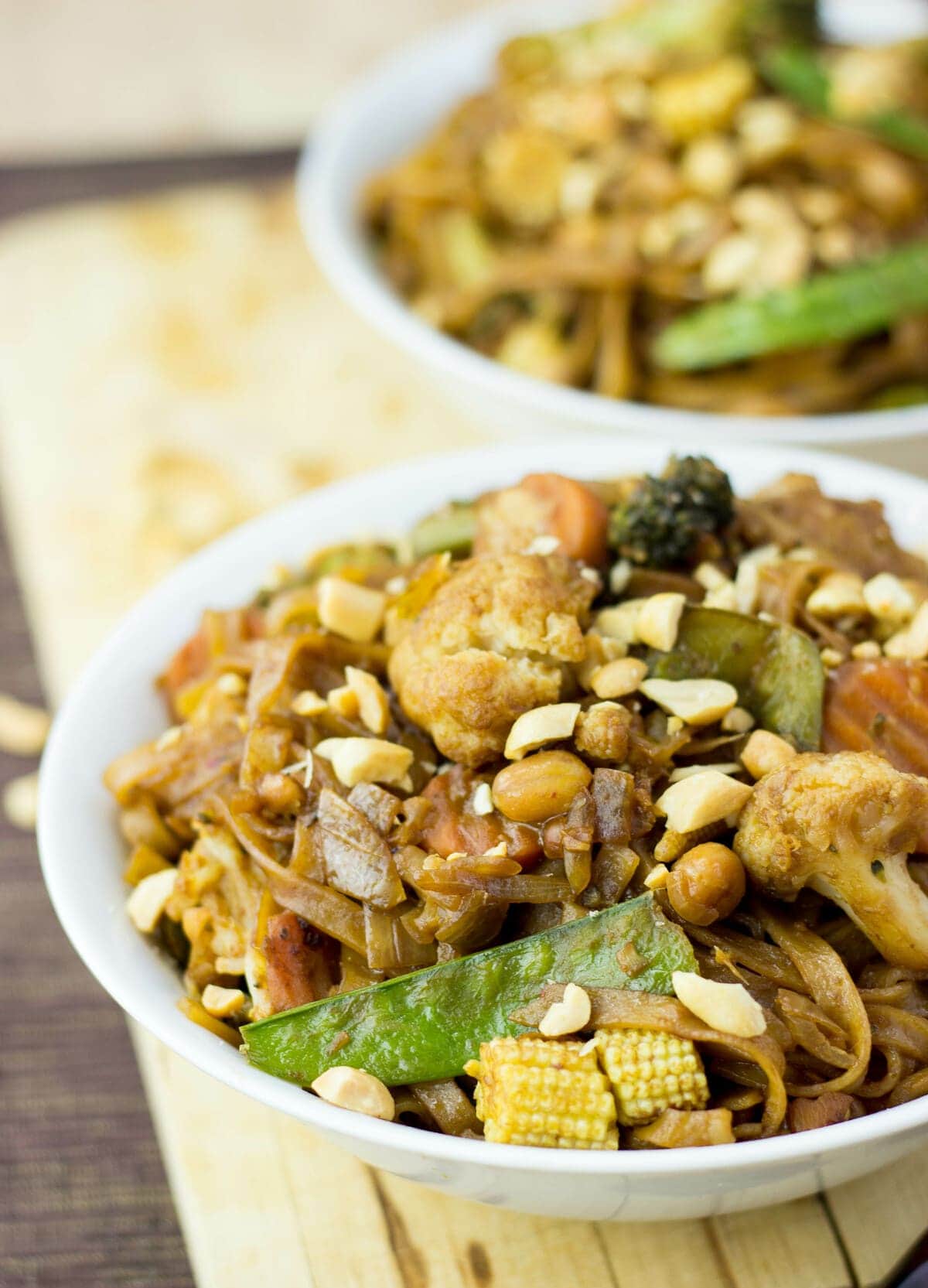 Bowl of satay vegetables and noodles