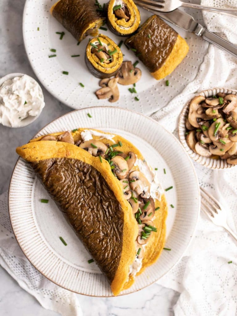 Garlicky Mushroom Spinach Pancake Roll - Top 30 Vegan High-Protein Breakfast Recipes | Hurry The Food Up