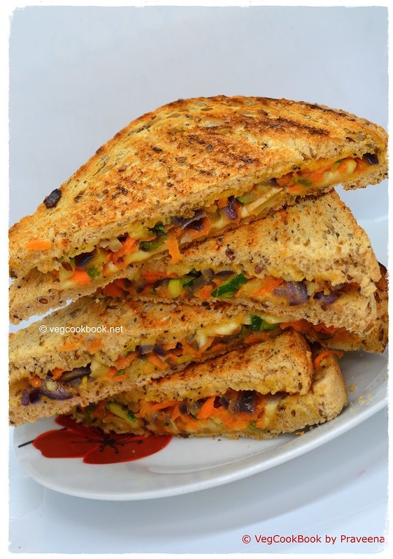 30 Best Vegan Sandwich Recipes - Grilled Zucchini (Courgette) sandwich | Hurry The Food Up