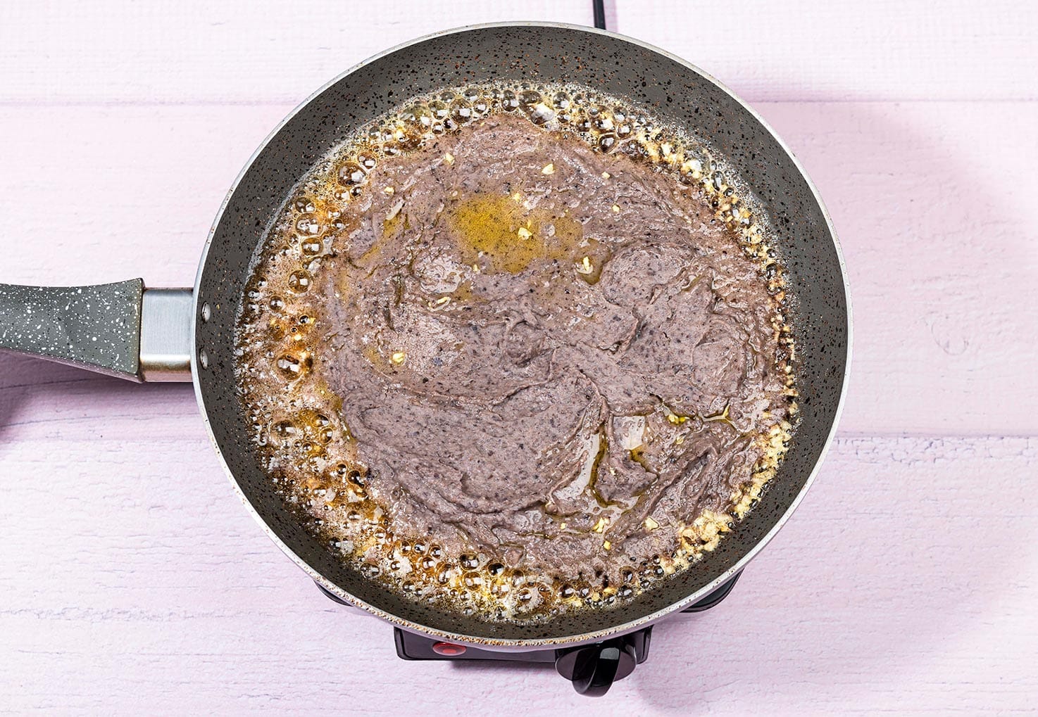 Black bean paste is frying in the pan | Hurry The Food Up