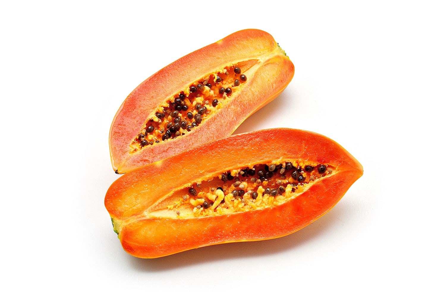 Two papaya halves on the white background | Hurry The Food Up