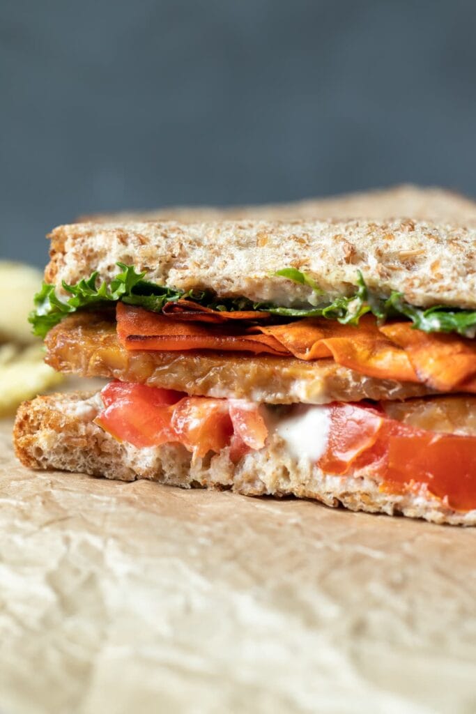 30 Best Vegan Sandwich Recipes - Vegan BLT With Tempeh and Carrot Bacon | Hurry The Food Up