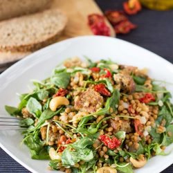 Arugula lentil salad is served | 