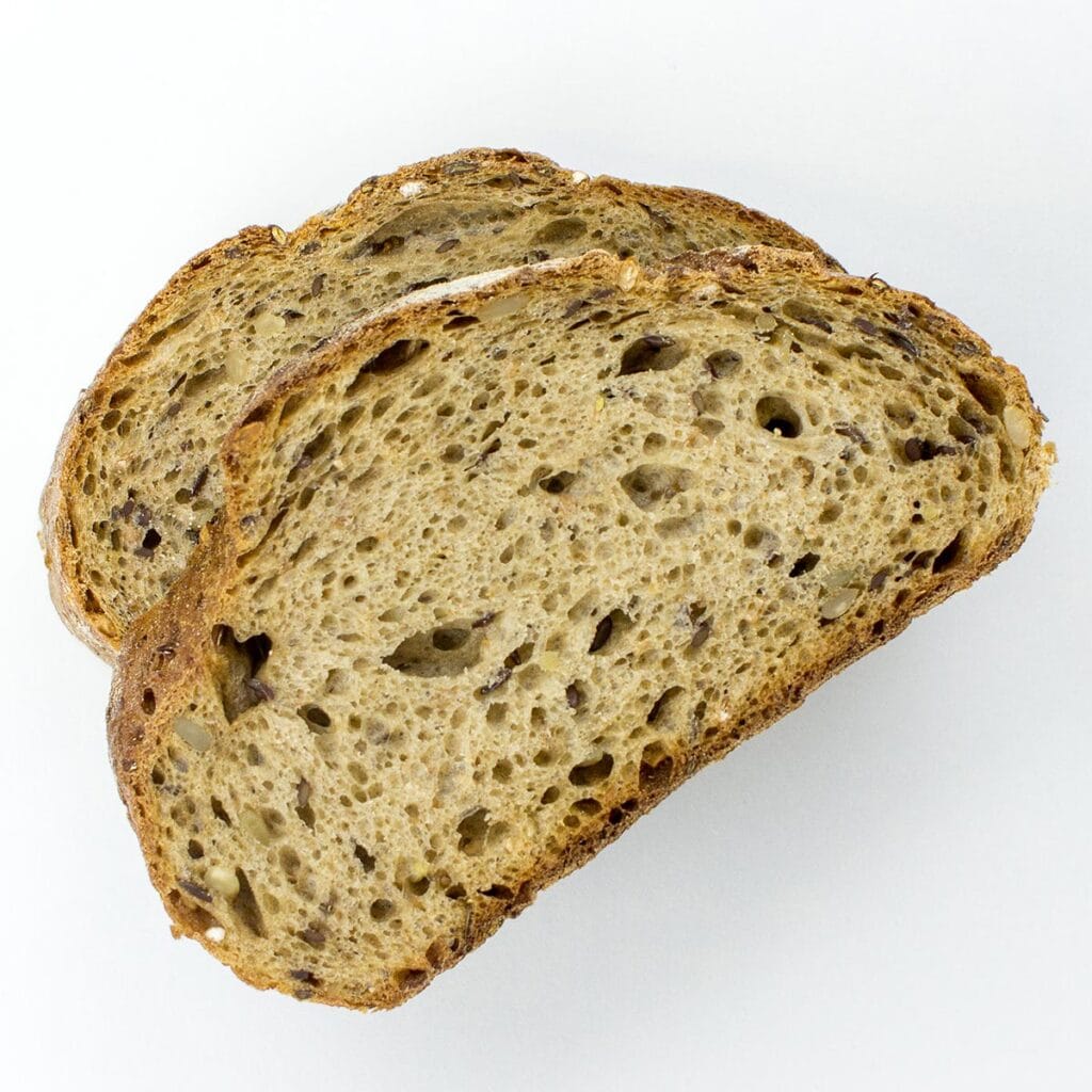 Bread slice on white surface