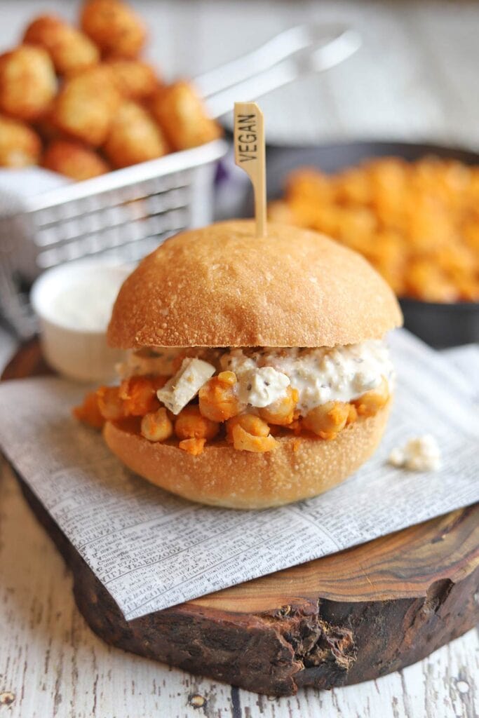 30 Best Vegan Sandwich Recipes - Buffalo Chickpea Sandwich with Vegan Blue Cheese | Hurry The Food Up