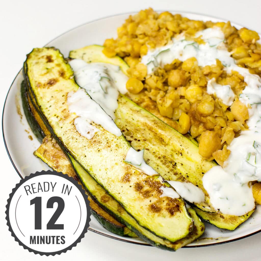 Fried Chickpeas with Zucchini (Courgette) and Yoghurt