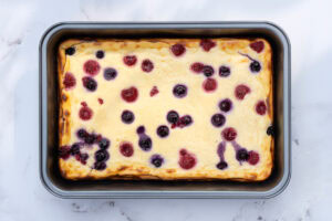 Cottage cheesecake is on the baking sheet after baking | Hurry The Food Up