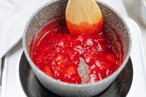 The process of making strawberry compote for protein pancakes | Hurry The Food Up