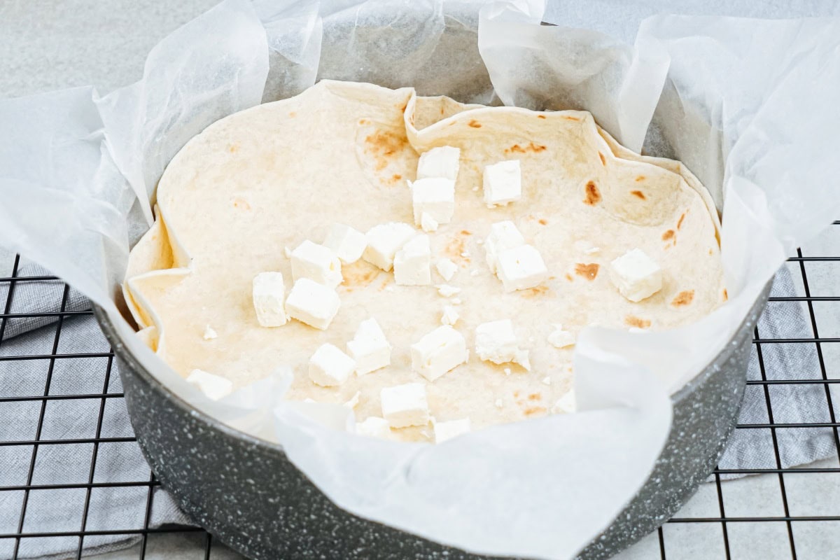 The process of adding the pieces of the cheese to the tortillas | Hurry The Food Up
