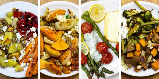 4 plates with different options of roasted vegetables | Hurry The Food Up