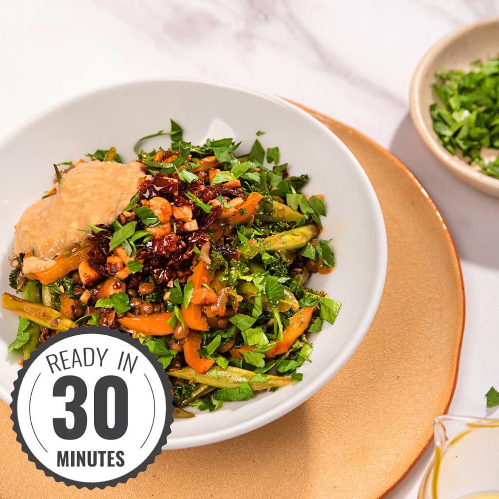 Lentils with Vegetables in Tahini Sauce: High Protein!
