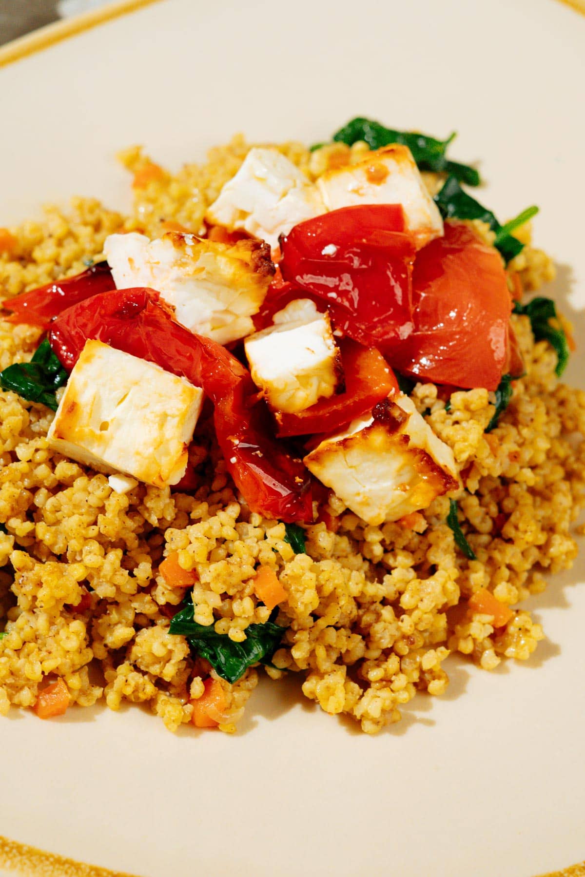 Easy high-protein millet pilaf topped with baked feta | Hurry The Food Up
shallot