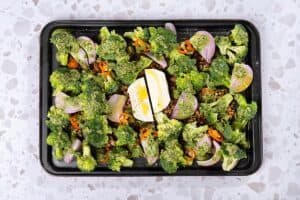 The ingredients are prepared for baking on a baking tray | Hurry The Food Up