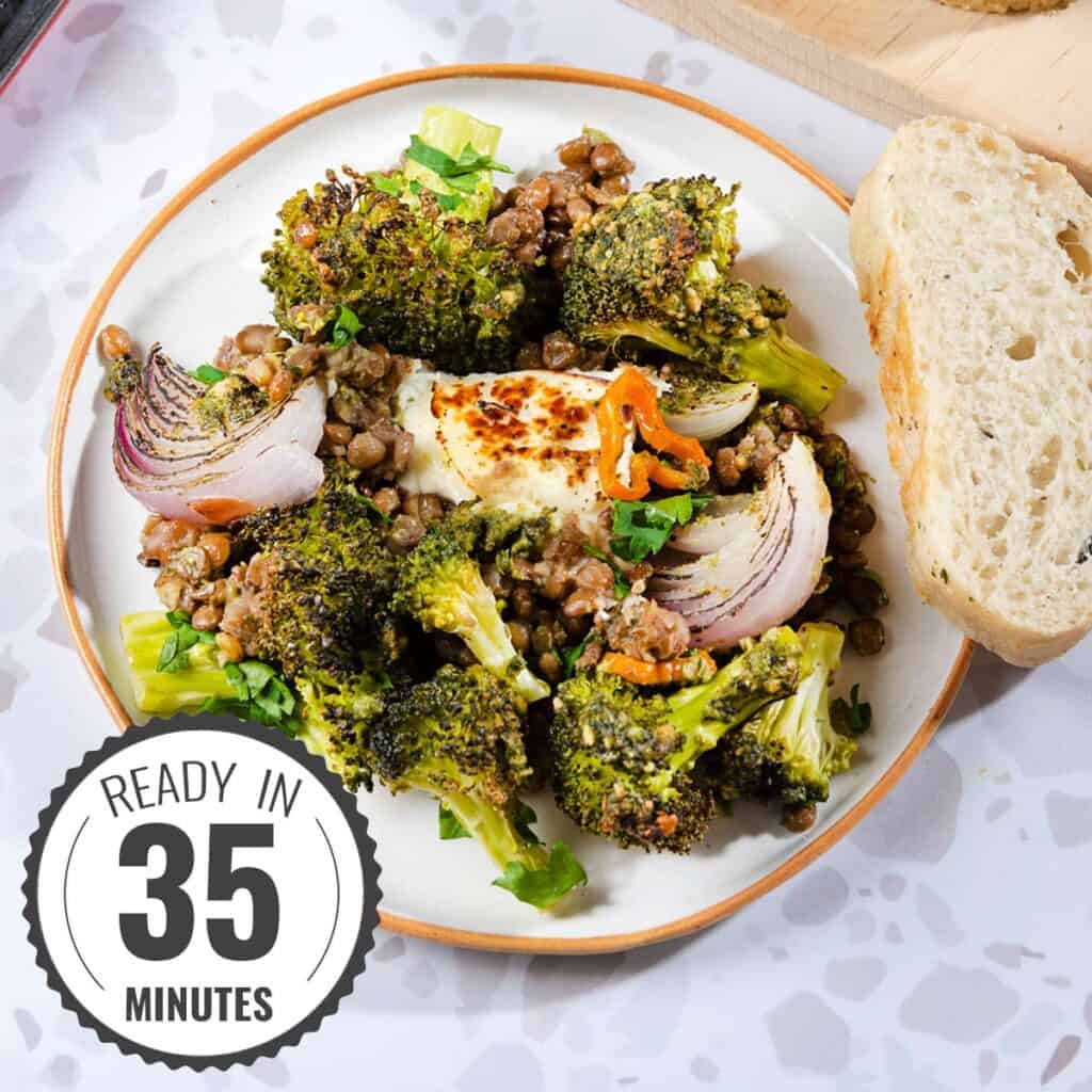 Oven Roasted Broccoli Halloumi Traybake | 32g Protein!