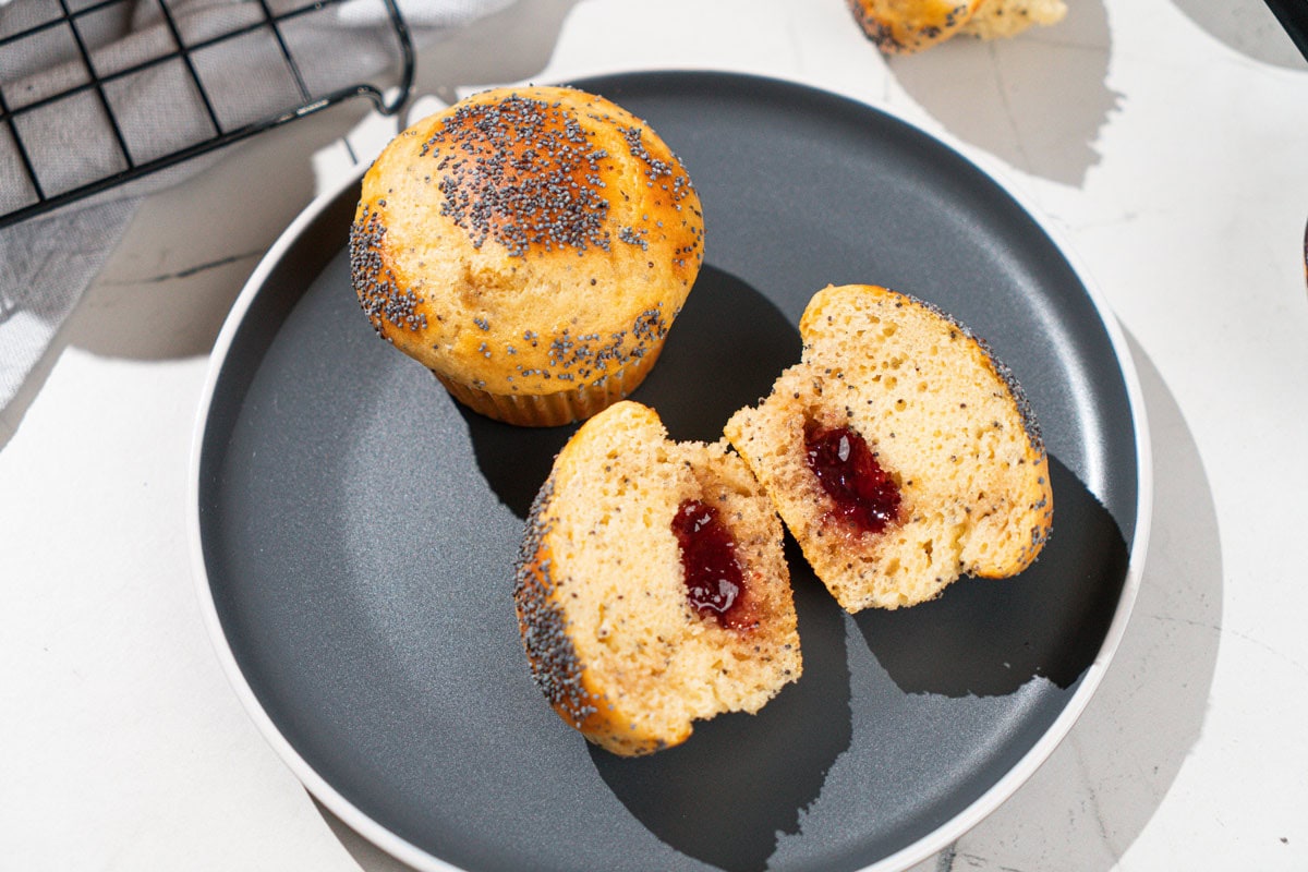 Protein muffins are on the dark plate | Hurry The Food Up
