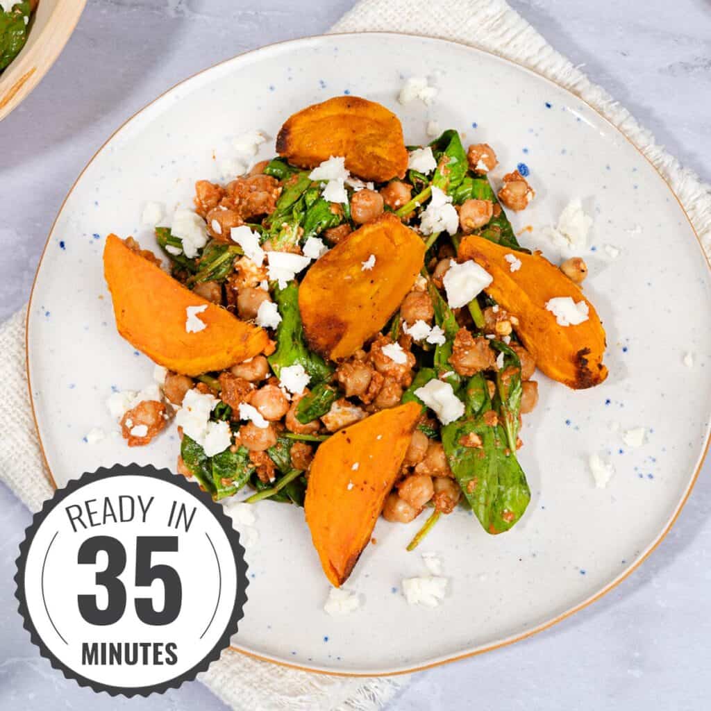 Roasted Sweet Potato Salad with Feta and Pesto