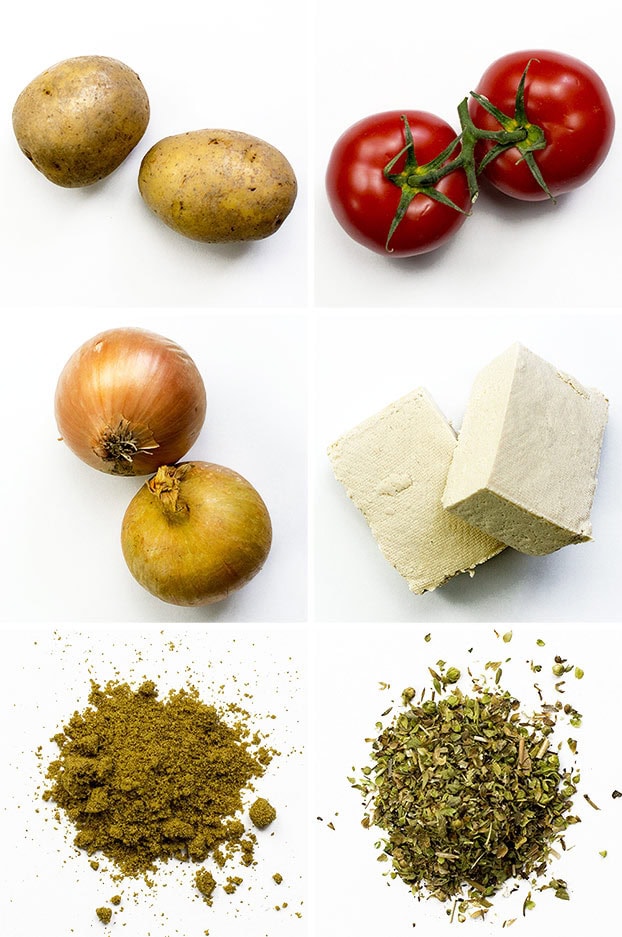 Vegan Breakfast Potatoes - Break the Fast - recipe ingredients #potato #tofu #onion | 