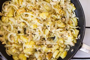 Vegan Breakfast Potatoes - Break the Fast - potatoes are frying in the pan #vegetarian #oil | 